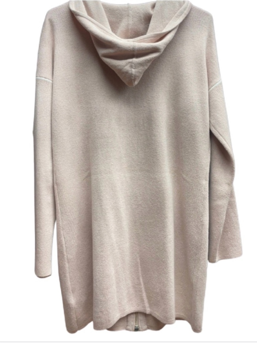 Tahari Beige White Trim Zip-Front Hooded Pocket Cardigan Sz L - Picture 2 of 4